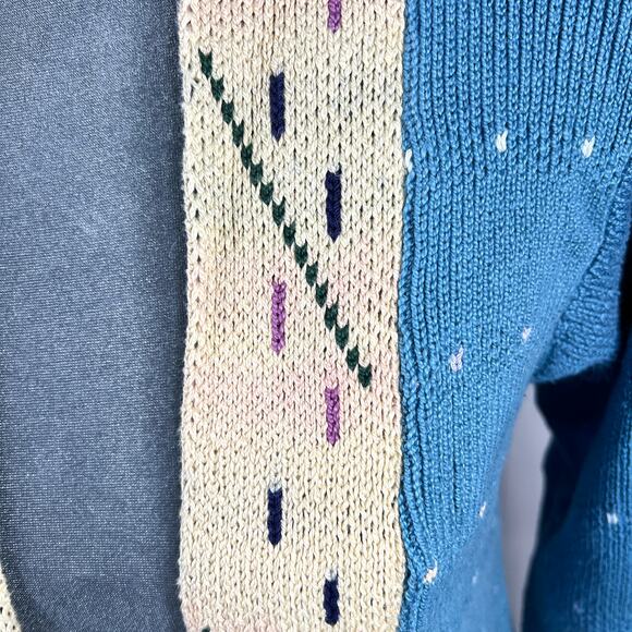 Mai-Anju Open Cardigan Sweater Women's XS/Small* Blue Tan Shawl Neck Cottage VTG - Picture 7 of 10